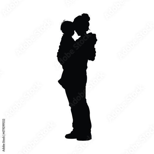 Mom and Son Silhouette on White