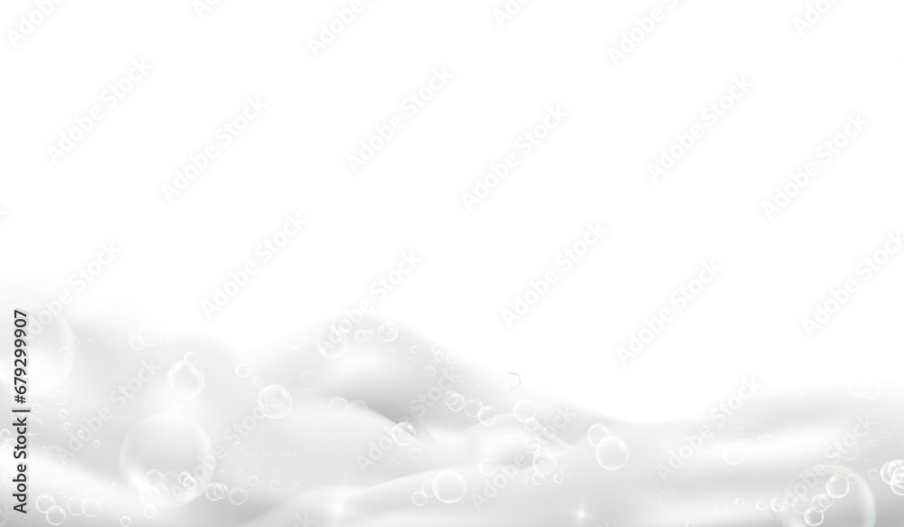Realistic bathtub foam. 3d lather for soapy bathed bath or basin, beauty cream mousse fresh shower, shampoo bubbles, liquid hygiene soap laundry detergent, tidy png illustration - obrazy, fototapety, plakaty 