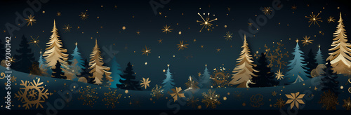 black and gold christmas background, in the style of dark teal and dark blue, decorative, realistic yet stylized