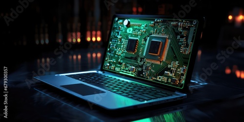 Laptop Computer Placed On A Circuit Board. Сoncept Nature-Inspired Wallpaper Designs, Stylish Home Office Decor, Diy Furniture Makeovers, Indoor Herb Gardening, Budget-Friendly Home Renovations photo