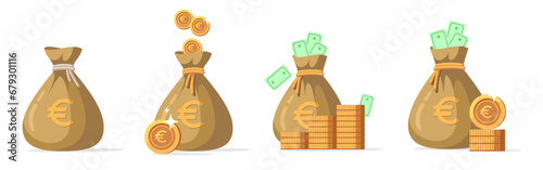 Money bag icon. Euro currency symbol illustration.Vector photo