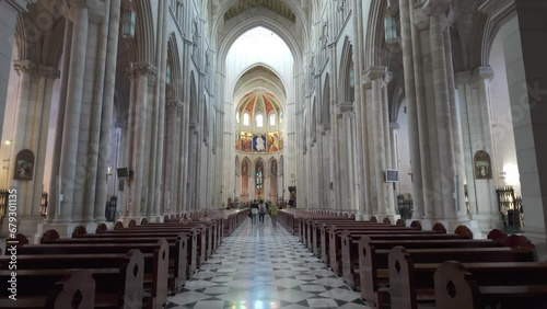 Interior architecture of the great Almudena cathedral in Spain's capital, Madrid. photo