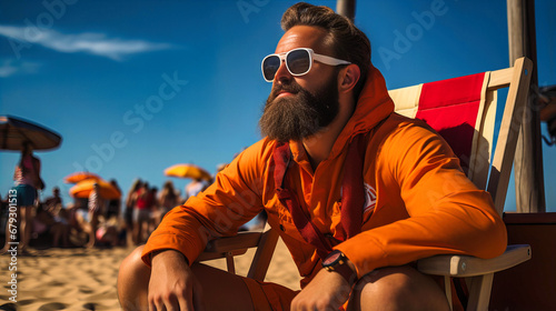 Summer Vacation Portrait, Happy Man at the Beach