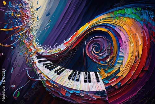 klucz wiolinowy, muzyka, symbol  abstrakcyjny kolorowy akrylowy malowany obraz Generative AI photo
