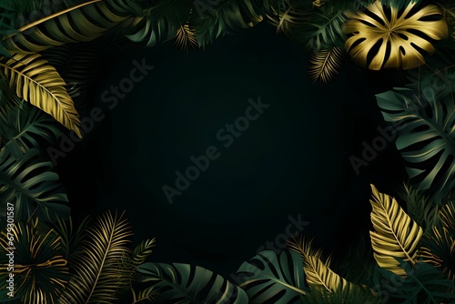 Tropical leaves frame with black background for invitation and wedding