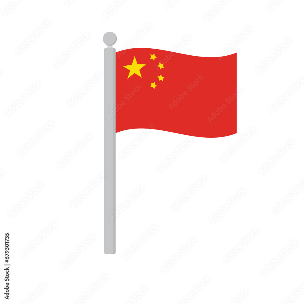 Flag of China on flagpole isolated Flag of China on flagpole isolated