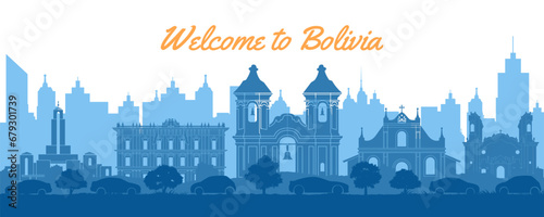 Bolivia famous landmarks in situation of downtown by silhouette style,vector illustration
