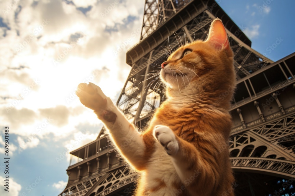 Cat in front of the Eiffel Tower Paris France looking forward to Paris ...