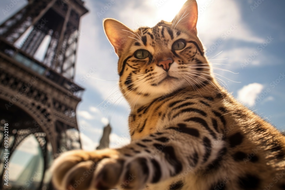 Cat in front of the Eiffel Tower Paris France looking forward to Paris ...