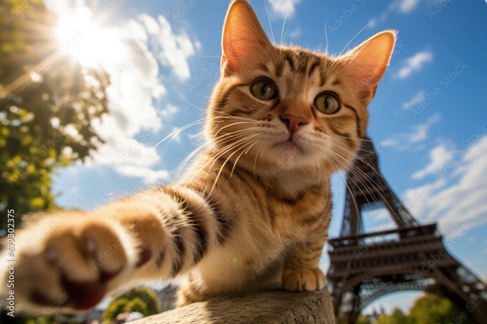 Cat in front of the Eiffel Tower Paris France looking forward to Paris ...