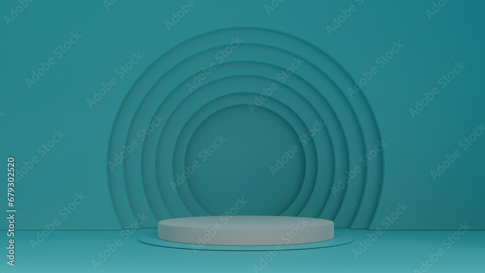 Naklejka premium Blue cylinder pedestal podium display, Empty room background. Abstract modern vector rendering 3d shape for products display presentation