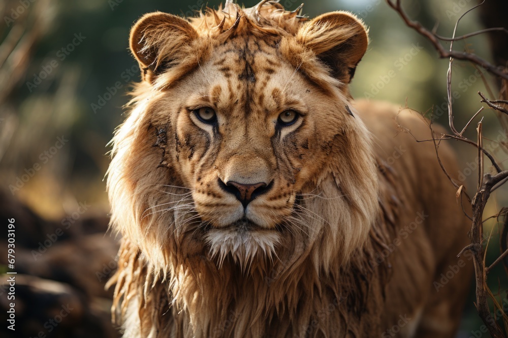 Fototapeta premium Portrait of a Liger Hybrid Offspring of Male Lion and Female Tiger