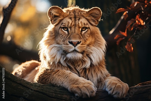 Portrait of a Liger Hybrid Offspring of Male Lion and Female Tiger