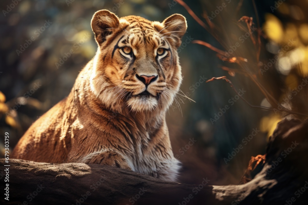 Portrait of a Tigon Hybrid Offspring of Male Tiger and Female Lion Portrait of a Tigon Hybrid Offspring of Male Tiger and Female Lion