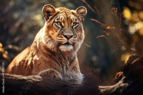 Portrait of a Tigon Hybrid Offspring of Male Tiger and Female Lion