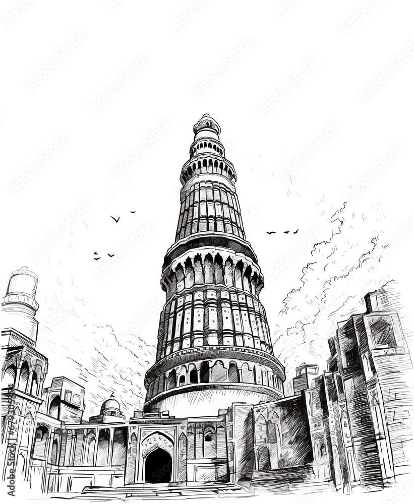 Delhi city, India. Qutub Minar famous travel landmark