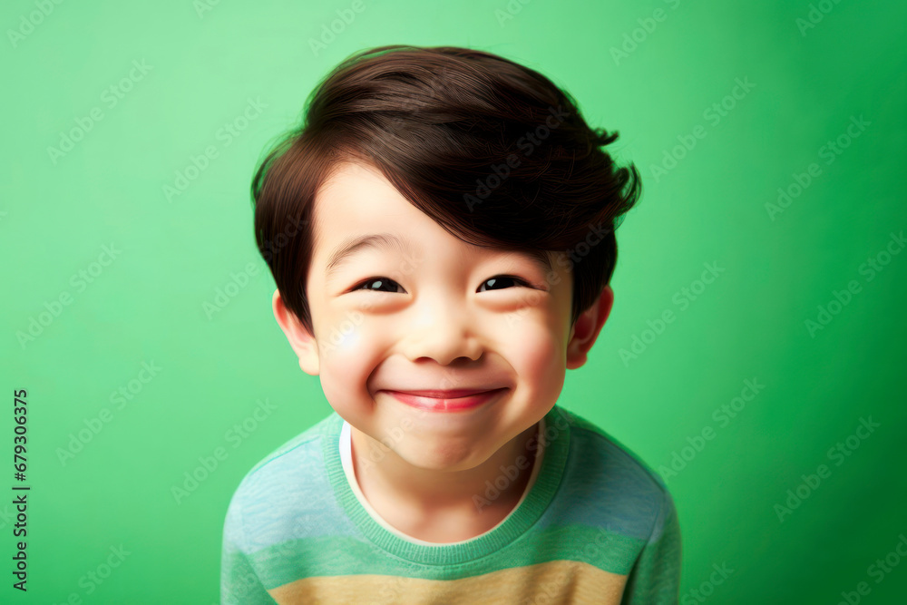 cheerful and funny happy kid boy in vivid green background. ai generative cheerful and funny happy kid boy in vivid green background. ai generative