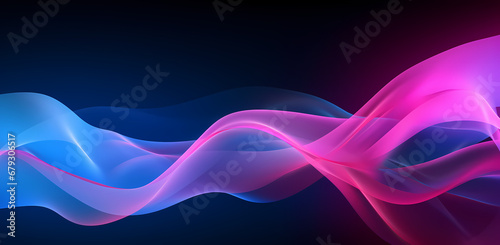 an abstract wavy blue and pink wave over black, in the style of smokey background, violet and magenta, delicate constructions, glossy finish, dark pink and sky-blue, wallpaper