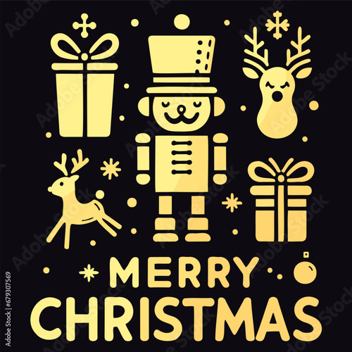 Decorative element design of English gold letters for Merry Christmas