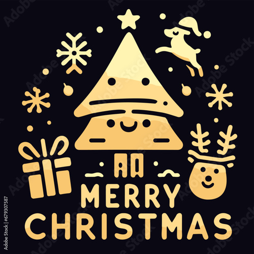 Decorative element design of English gold letters for Merry Christmas