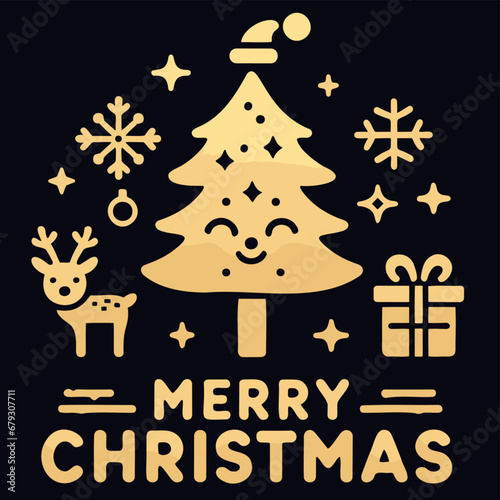 Decorative element design of English gold letters for Merry Christmas