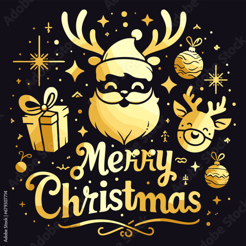 Decorative element design of English gold letters for Merry Christmas