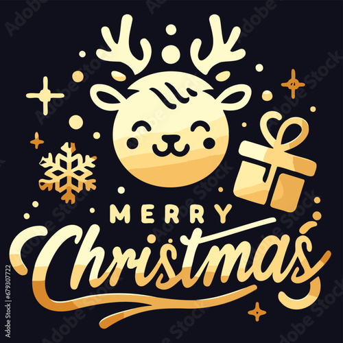 Decorative element design of English gold letters for Merry Christmas