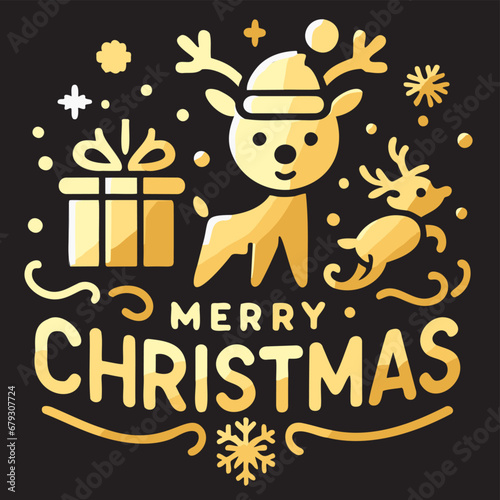 Decorative element design of English gold letters for Merry Christmas