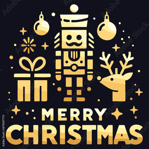 Decorative element design of English gold letters for Merry Christmas