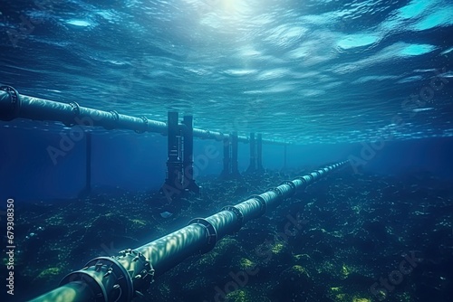 Gas pipeline underwater. Renewable energy production. Ai Generative photo