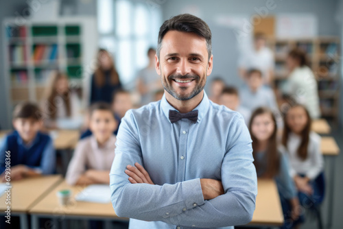 Smiling teacher in a class