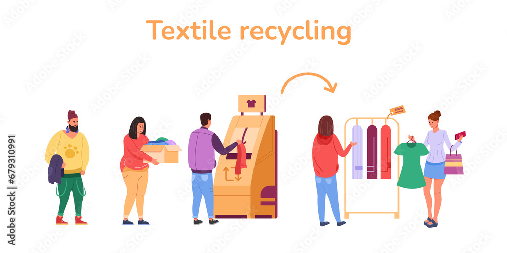 People recycle clothes. Recycled cloth from wardrobe for selling fashion textile, donate clothing recycling fabric, png illustration