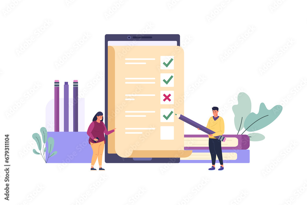 Personal plans checklist. Successful application mobile to do list important achievement work calendar business assessment check complete mark - obrazy, fototapety, plakaty 
