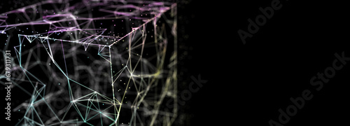 Abstract cube with network connection. Big Data. Glowing lines. 3D rendering.
