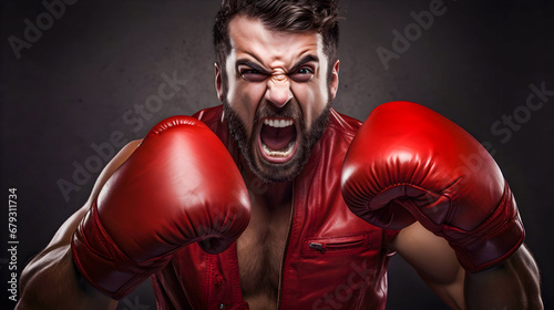 An angry man with red gloves