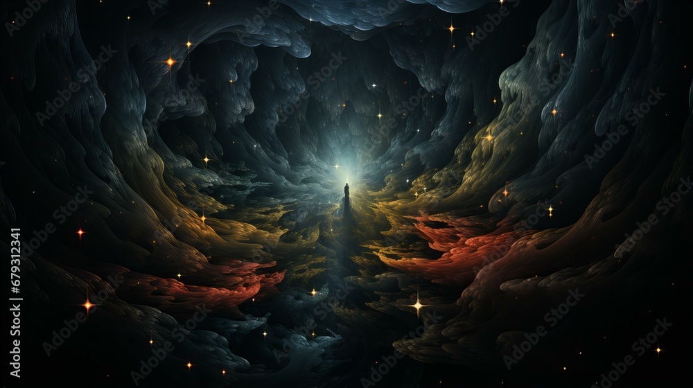 Abstract Cosmic Dreamscape. Fantasy Space Art, Mysterious Universe, and Otherworldly Exploration - obrazy, fototapety, plakaty 
