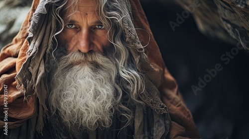 Close-up of Moses, historical biblical figure.