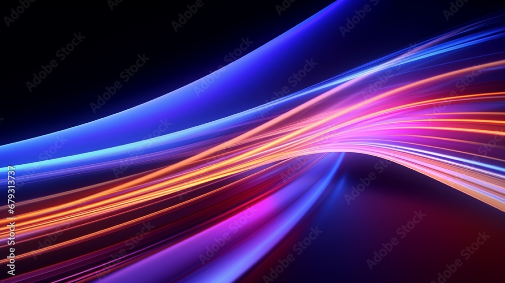 3d render of illuminated neon and light glowing on dark scene. Speed light moving lines. Abstract simple Colorful lighting neon background.