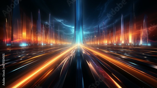 Futuristic City Light Speed Road Abstract Background. Highway Modern Motion Technology