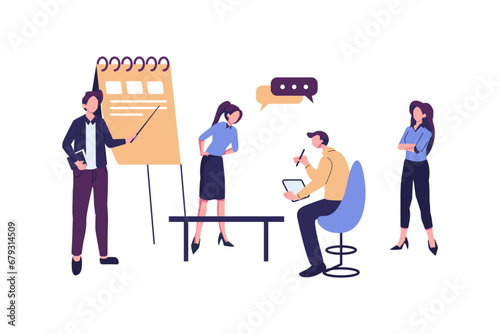 training office staff, increase skills, brain stroming flat vector illustration