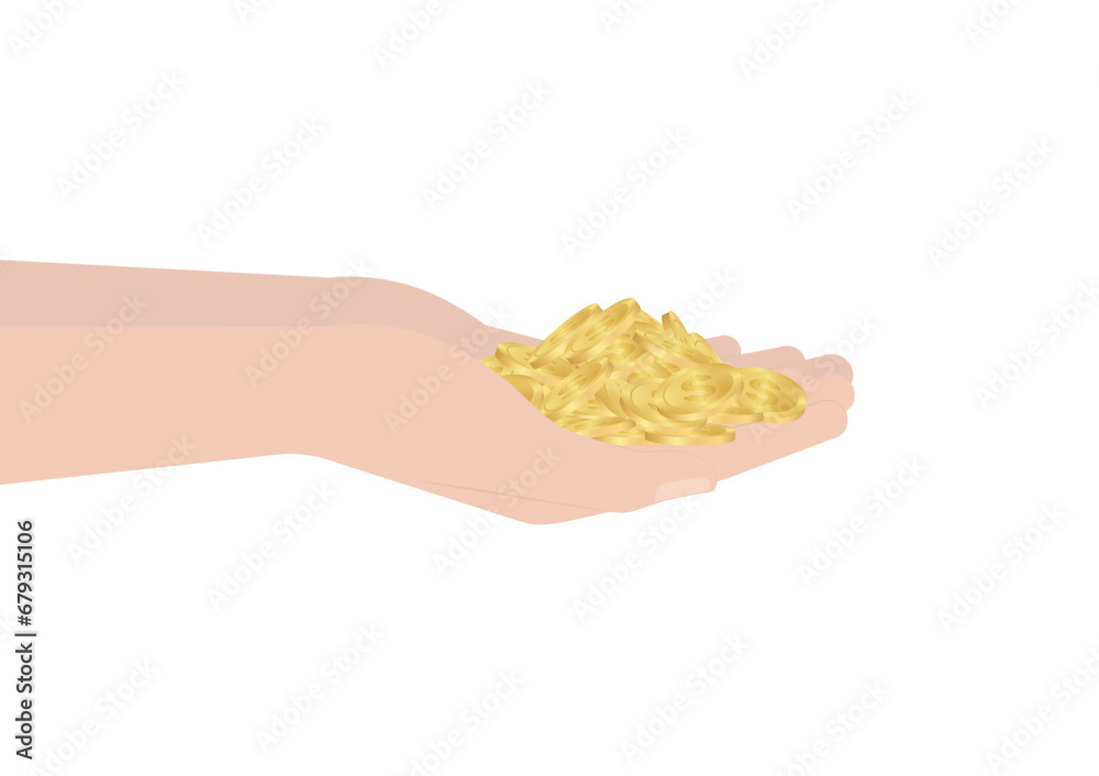 Obraz premium Hand Holding Coins. Vector Illustration Isolated on White Background. Investment and Saving Concept.