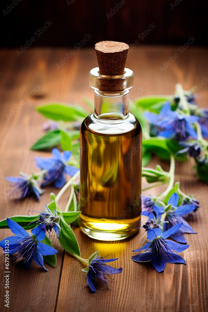 Cosmetic essential oil borage. Generative AI, Cosmetic essential oil borage. Generative AI,