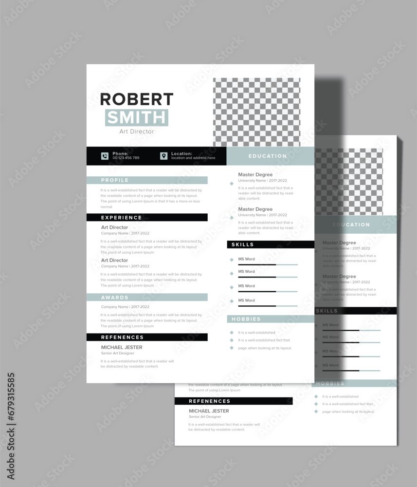 modern resume portfolio or cv template