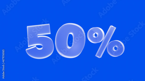 Text 50% frosted glass on a bright blue background, Thirty percent off