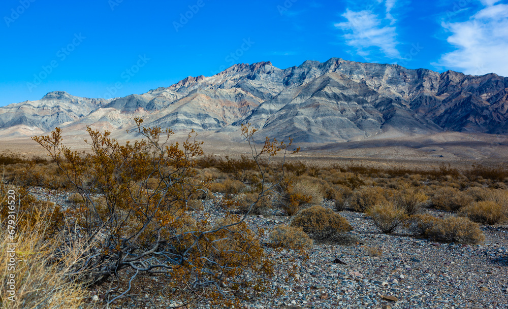 Stone desert on the background of mountains, California, Death Valley National Park