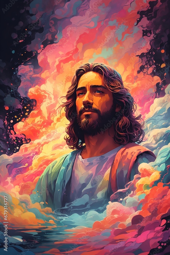 Jesus walking in clouds, sprirituality