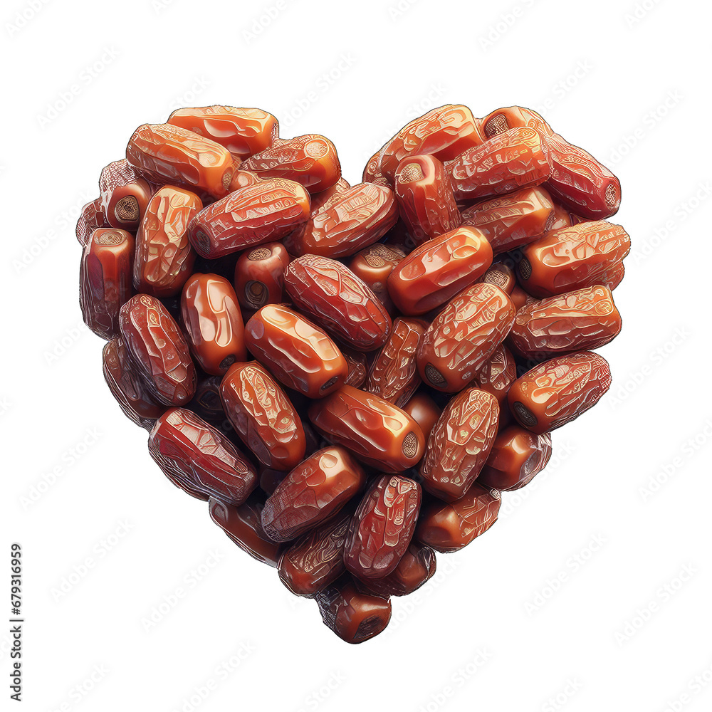 Obraz premium Desert Embrace: Heart Composed of Dates on Transparent Scene, GENERATIVE AI