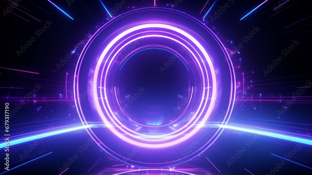 Blue and purple neon circles abstract futuristic hi-tech motion background