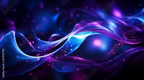 A long exposure photo of blue and purple fairy lights in a swirly pattern, against a clean, black background