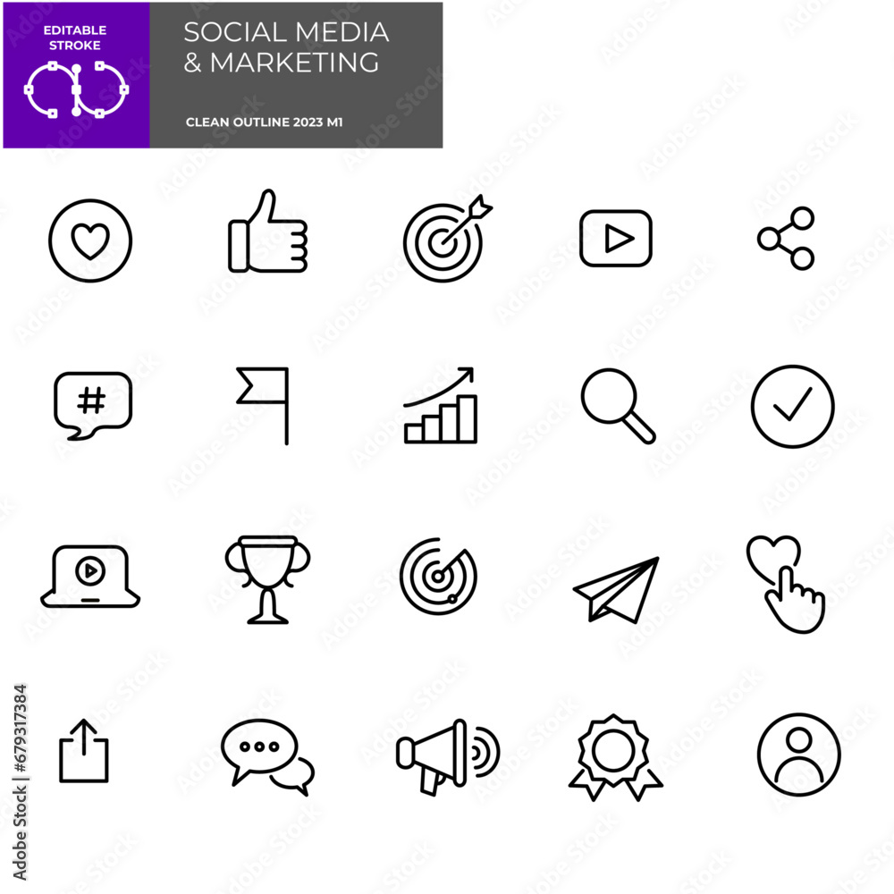 Fototapeta premium Social media marketing icon pack. Outline editable stroke